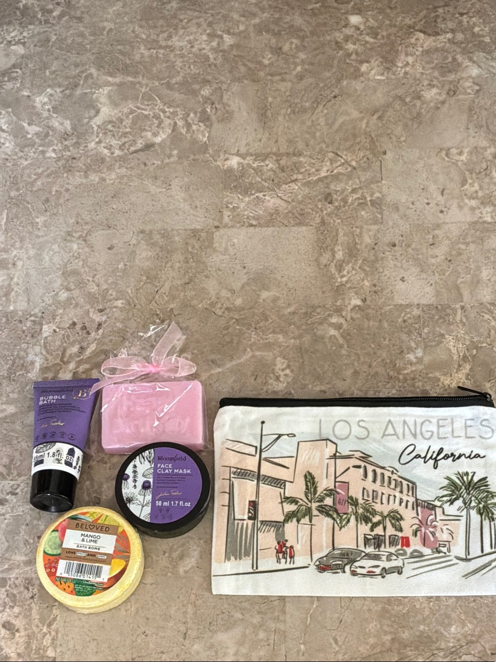Los Angeles Cosmetic Pouch with Bath & Body Accessories Birthday